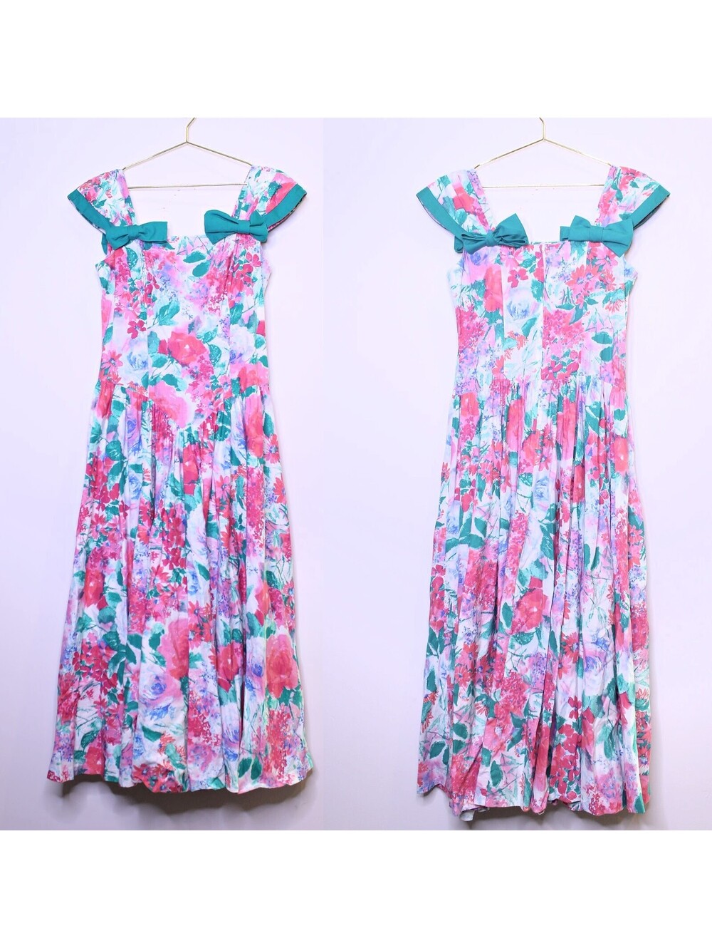 VTG Leslie Lucks Pink Green Floral Dress - Large